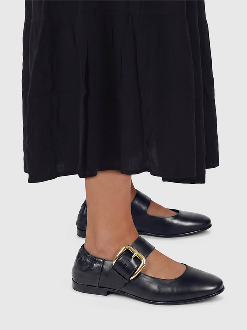 Bottega Veneta Black Leather Astaire Mary-Jane Flats