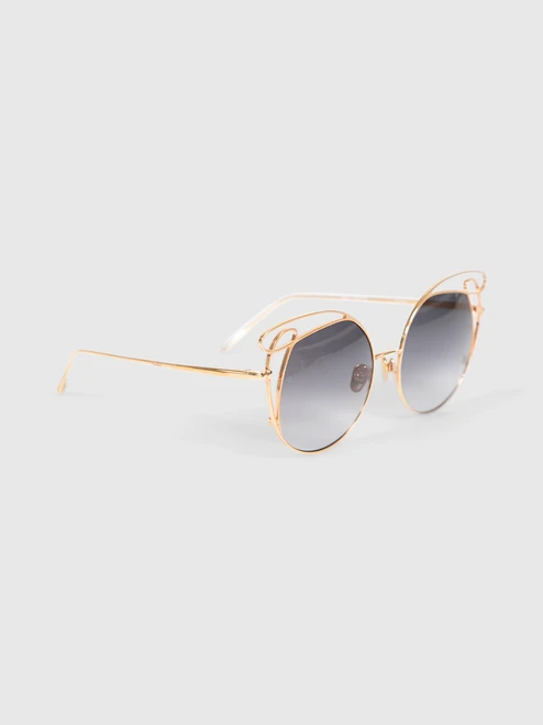 Linda Farrow 22K Gold Zazel Round Sunglasses