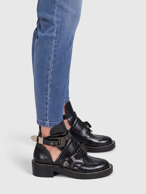 Balenciaga Black Leather Cut Out Ceinture Boots