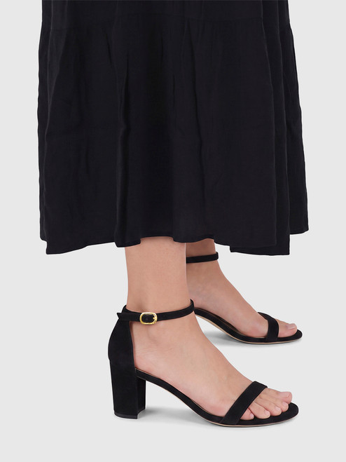 Stuart Weitzman Black Suede Nearlynude Sandals