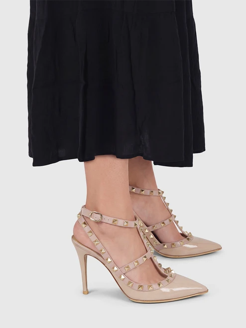 Valentino Garavani Taupe Patent Rockstud Heels