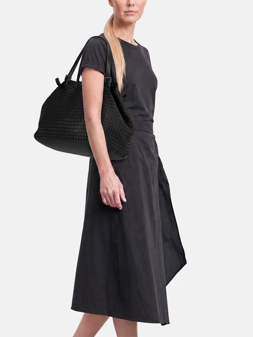 Bottega Veneta Black Intrecciato Leather Large Tote Bag