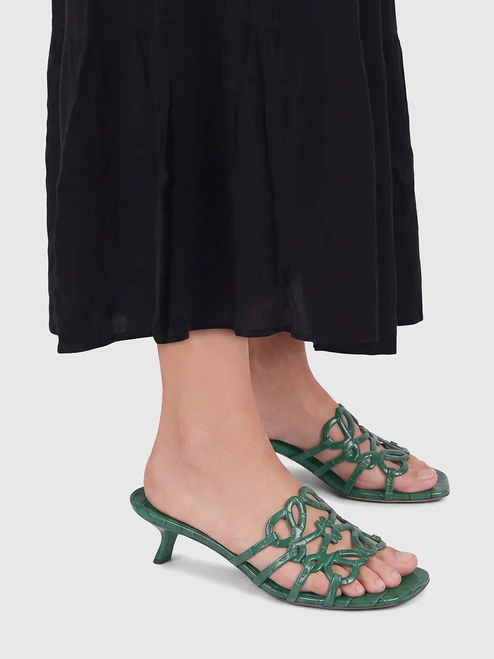 Loewe Green Croc Embossed Anagram Mules
