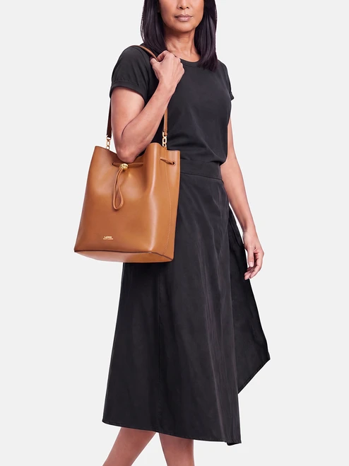 Ralph Lauren Brown Leather Debby Drawstring Bucket Bag