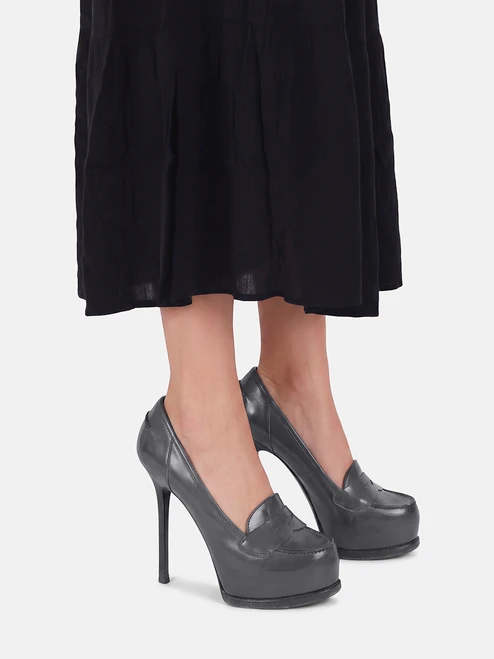 Saint Laurent Grey Patent Platform Pumps