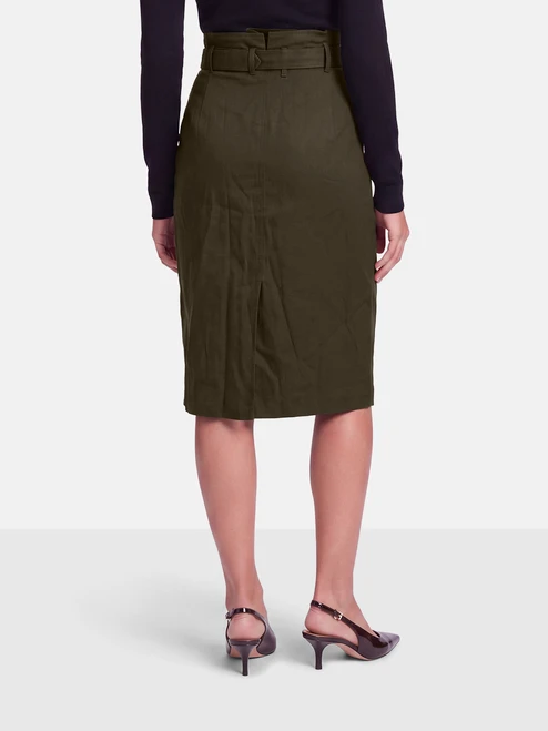 Burberry Khaki Belted Midi Skirt