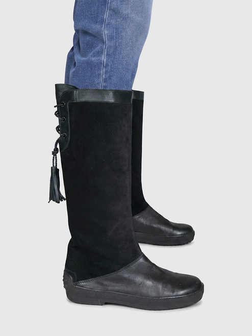 Tod's Black Suede Knee High Tassel Boots