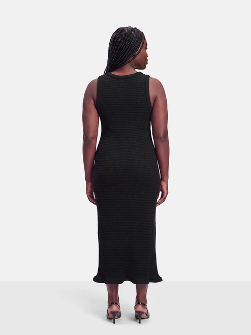 Jil Sander Black Sleeveless Ruched Midi Dress