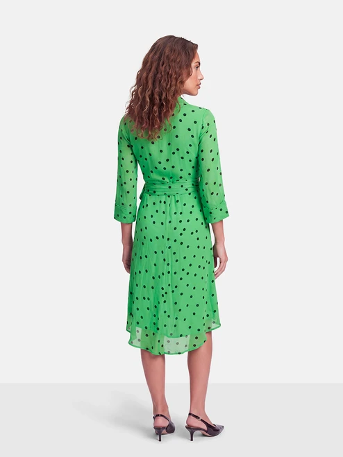 Ganni Green Polka Dot Wrap Dress