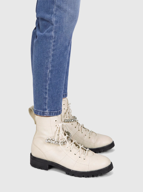 Jimmy Choo Beige Leather Cruz Combat Boots