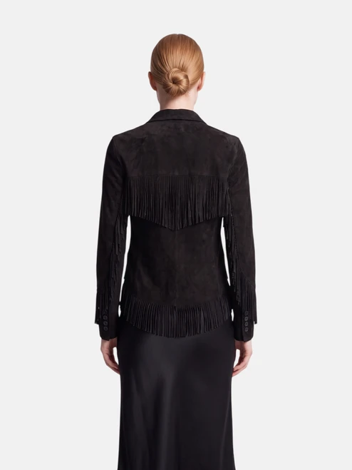 Saint Laurent Black Fringed Suede Jacket