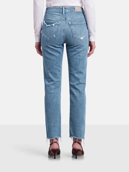 Paige Blue Distressed Straight Jeans