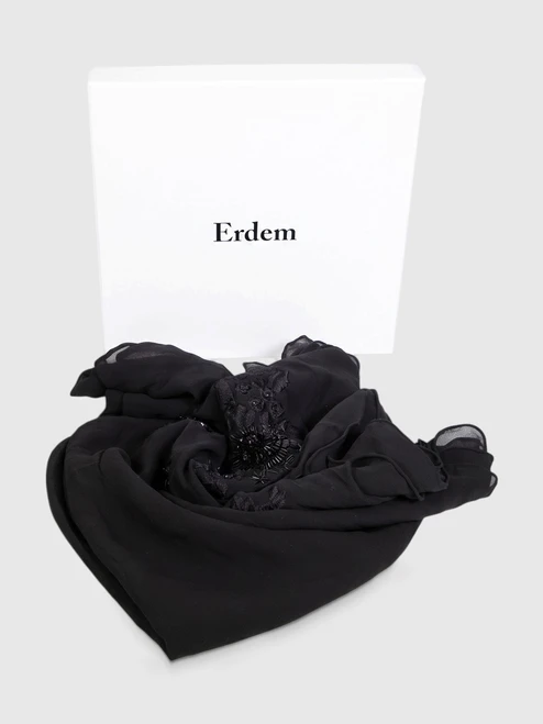Erdem Black Floral Embellished Scarf