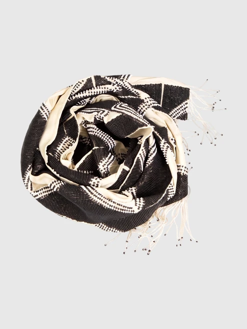 Dries Van Noten Black & Beige Beaded Silk scarf