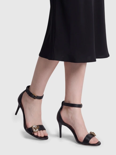 Alexander McQueen Black Leather Crystal Heeled Sandals