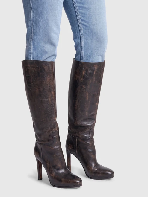 Ralph Lauren Brown Aged Leather Knee High Remmy Boots