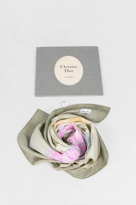 Dior Vintage Floral Pattern Silk Square Scarf Dior Vintage Floral Pattern Silk Square Scarf