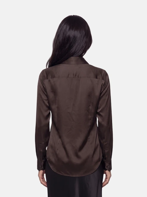 Saint Laurent Brown Silk Button Up Blouse