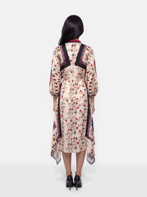 Sandro Floral Print Handkerchief Hem Midi Dress