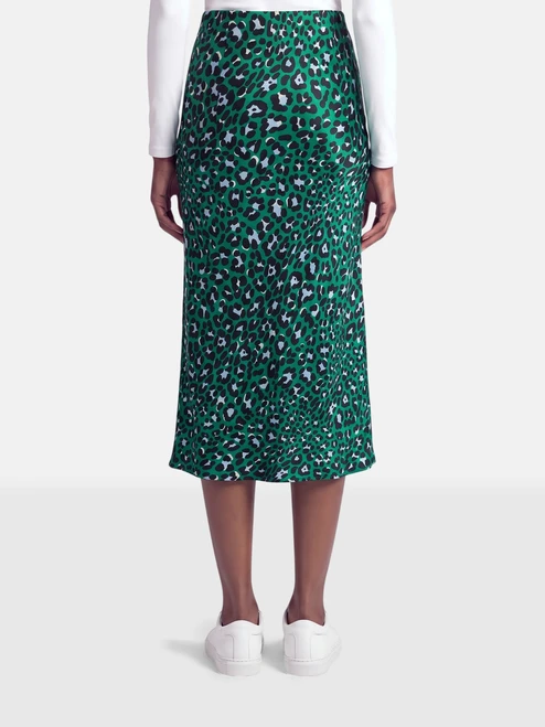 Olivia Von Halle Green Silk Leopard Print Skirt