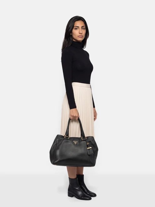 Prada Black Vitello Daino Leather Tote