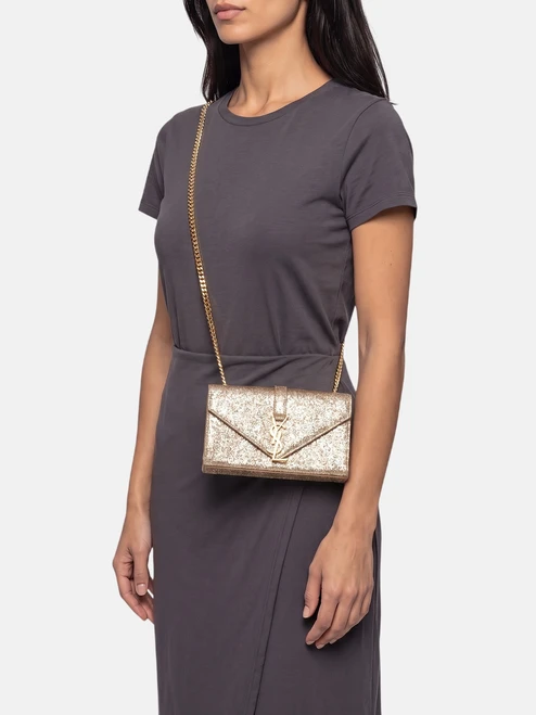 Saint Laurent 2016 Gold Glitter Monogram Crossbody Bag