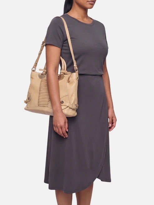 Versace Beige Leather Lace Up Detail Tote