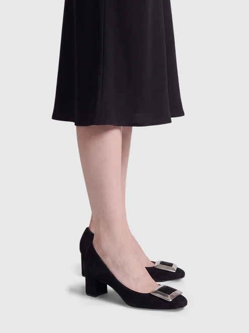 Prada Black Suede Buckle Pumps