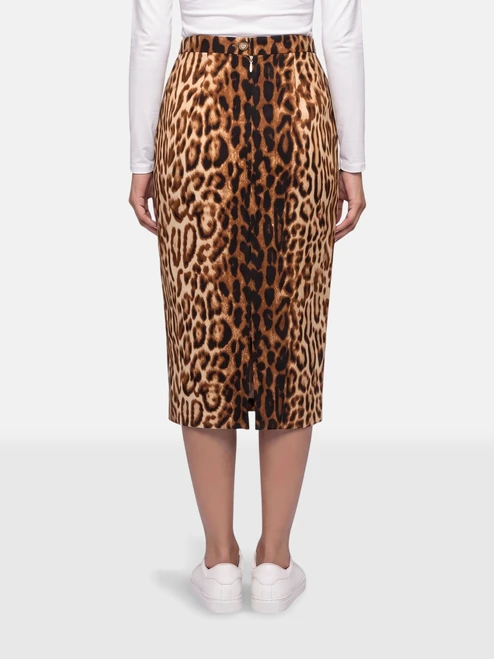 Céline Brown Leopard Print Wool Skirt