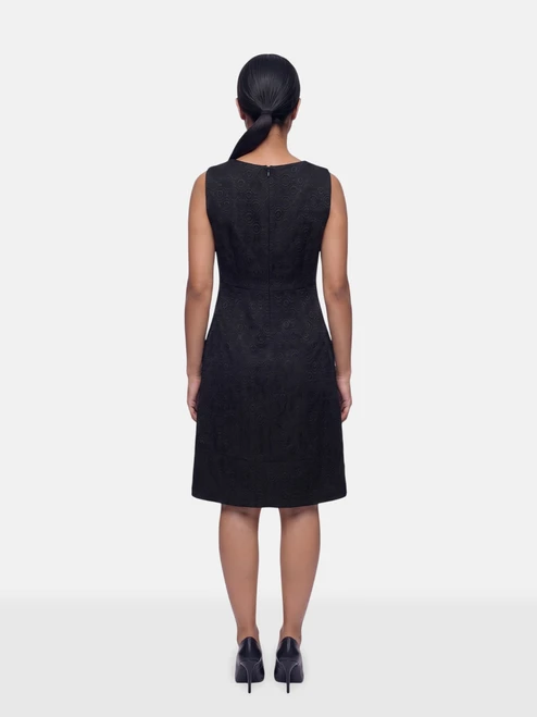 Max Mara Black Abstract Textured Knee Length Dress