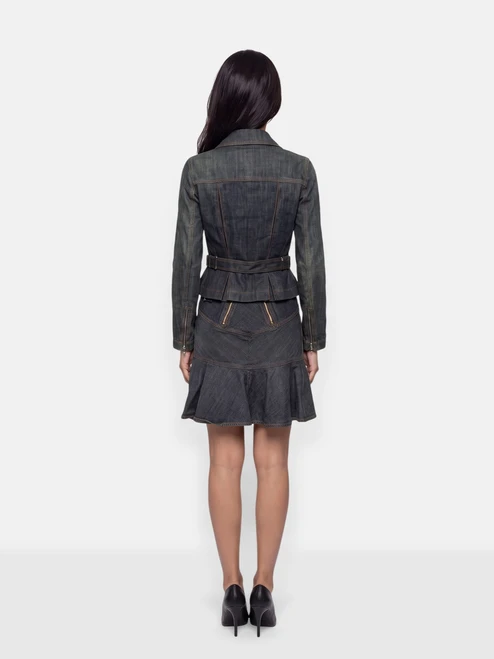 Alaïa Grey Denim Jacket & Skirt Set
