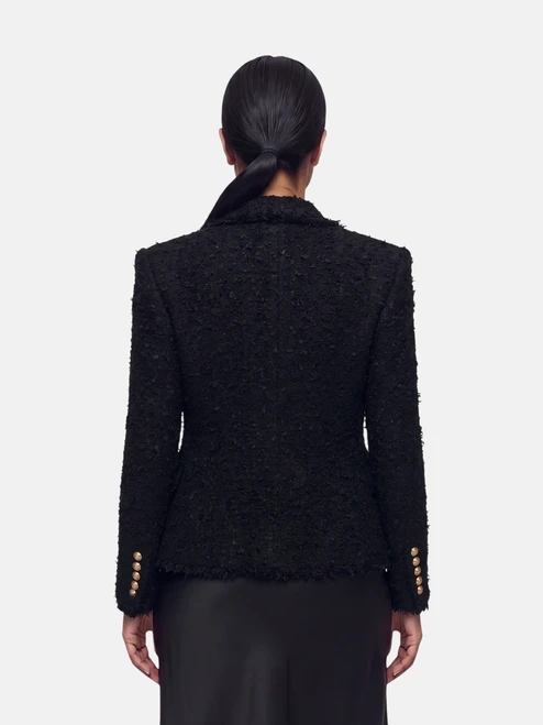 Balmain Black Double Breasted Tweed Blazer