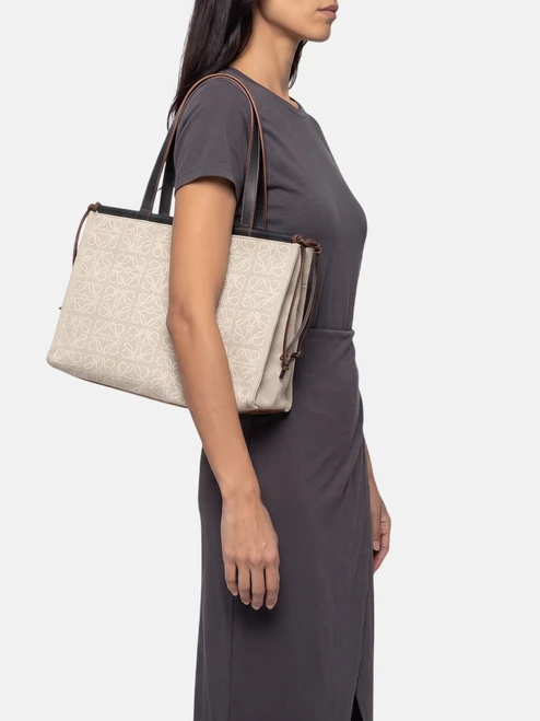 Loewe Beige Cushion Anagram Embroidered Linen Tote Bag