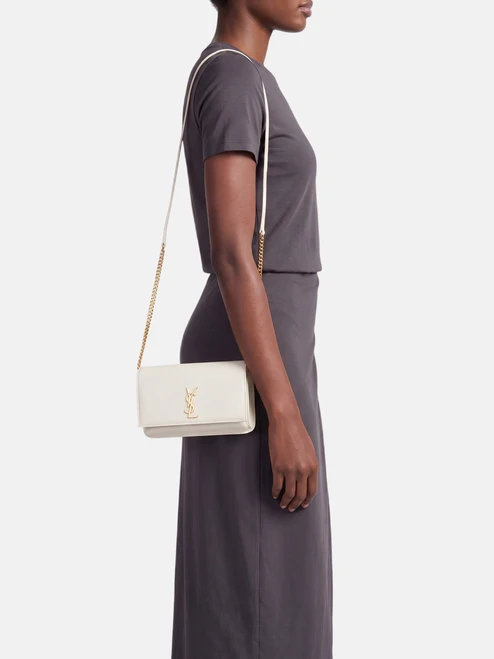 Saint Laurent White Leather Cassandre Phone Holder Bag