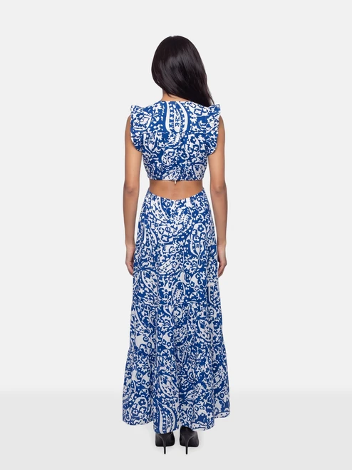 ME+EM Blue Paisley Cut-Out Maxi Dress