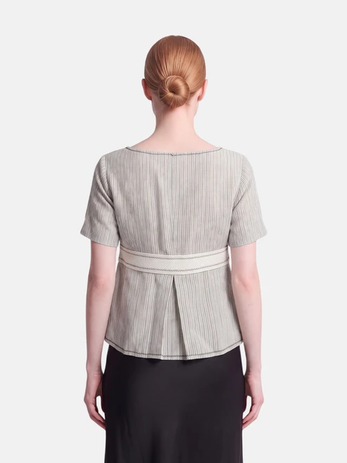 Smythe Grey Striped Button Up Top