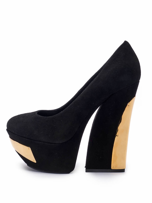 Gianmarco Lorenzi Black Suede Platform Block Heels