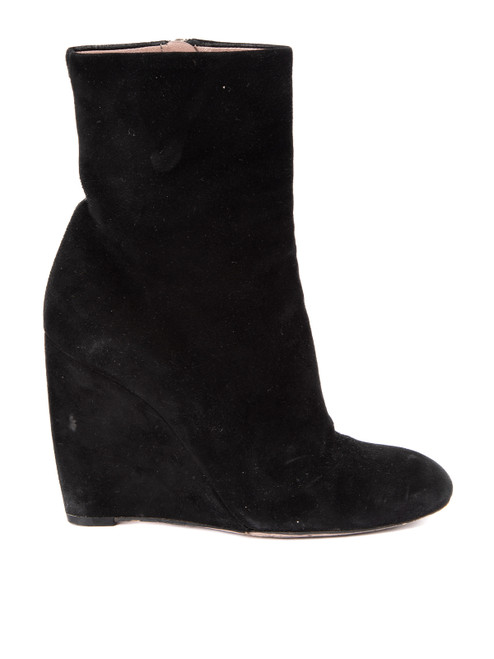 Gucci Black Suede Wedged Ankle Boots