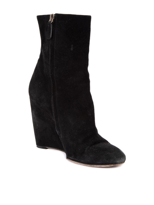 Gucci Black Suede Wedged Ankle Boots