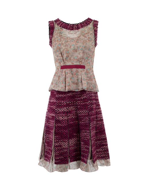 Louis Vuitton Silk Sleeveless Top and Knitted Panels Midi Skater Skirt