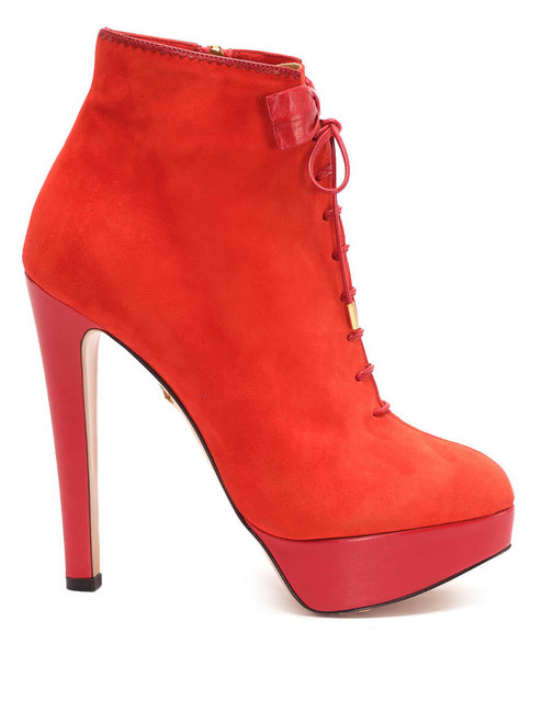 Charlotte Olympia Orange Suede Laced Platform Ankle Booties