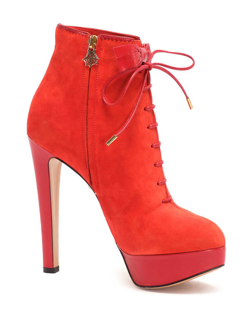 Charlotte Olympia Orange Suede Laced Platform Ankle Booties
