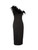 De La Vali Black Feather Accent One Shoulder Midi Dress