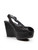 Stuart Weitzman Black Leather Woven Wedge Sandals