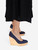 Stuart Weitzman Navy Suede Cork Heel Wedges