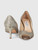 Jimmy Choo Silver Peep Toe Glitter Mid Heels