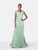 Safiyaa Mint Green Embellished Shoulder Gown