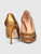 Gucci Gold Leather Horsebit Peep Toe Heels