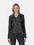 Sandro Black Zipped Leather Biker Jacket