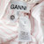 Ganni White & Pink Stripe Balloon Sleeve Dress